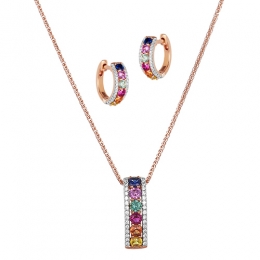 18K Rose Gold Diamond Pendant & Earrings Set with 90 Diamonds