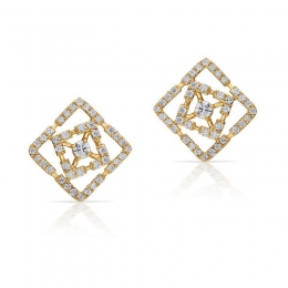 18K Yellow Gold Diamond Patterned Rhombus Stud Earrings