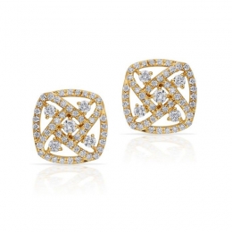 18K Yellow Gold Diamond Patterned Square Stud Earrings