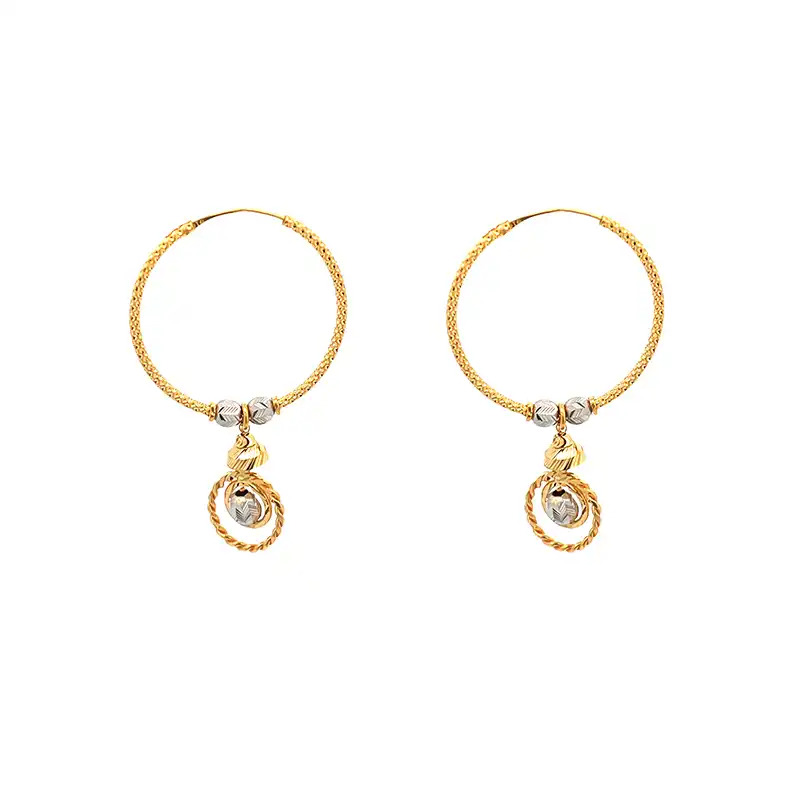 Hanging Earrings, 22K Two-tone Gold