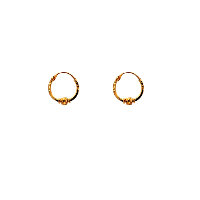 Small huggies Earrings in 22K Gold with a center bead - Diameter 12 mm Small huggies Earrings