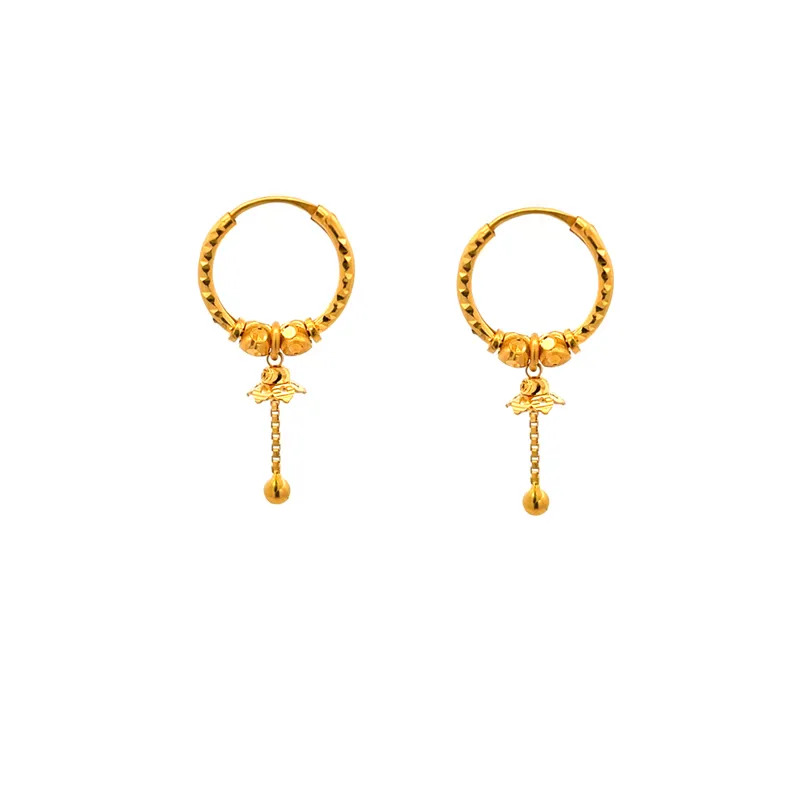 22K Gold hoop Earrings with a dangling tassle