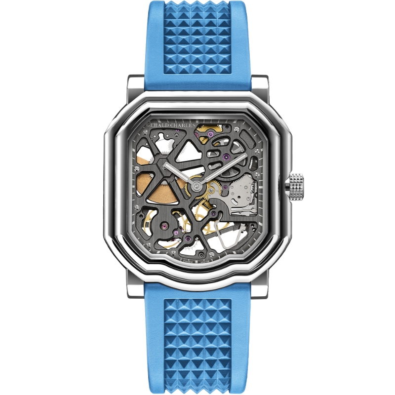 Maestro 8.0 Squelette in Stainless Steel and ice blue strap