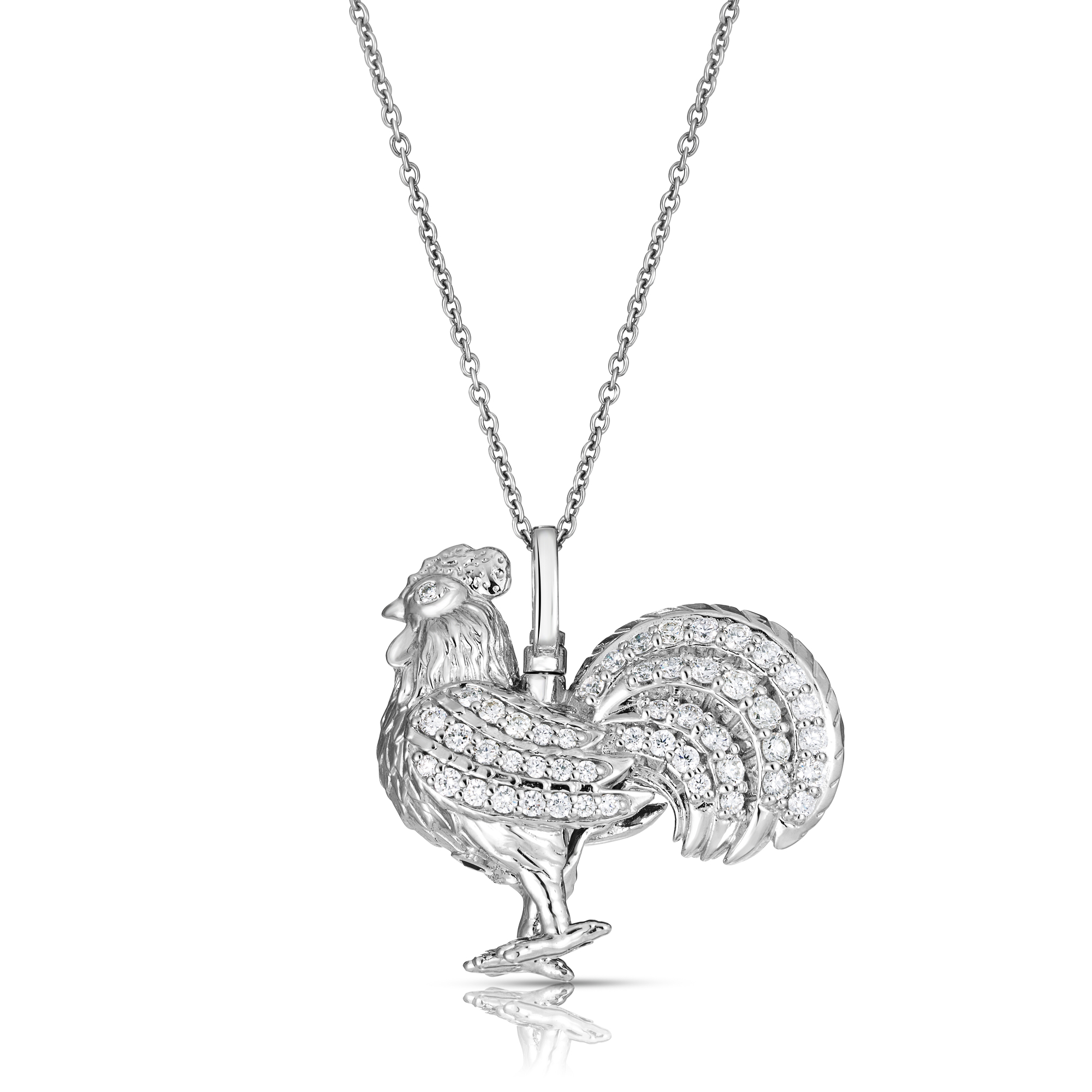 18k White Gold Tiny Treasures Diamond Rooster Necklace