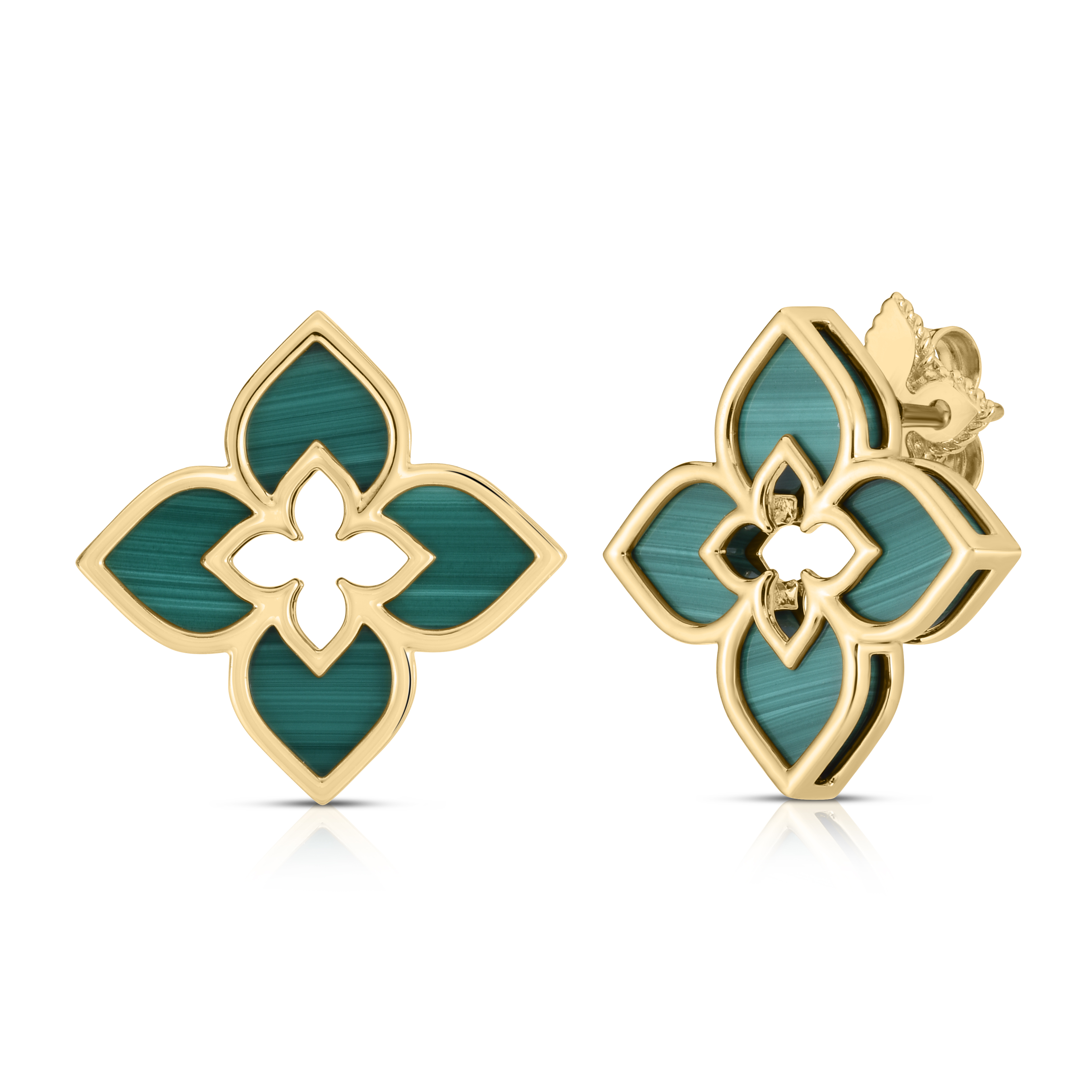 18k Yellow Gold Venetian Princess Small Malachite Flower Earrings