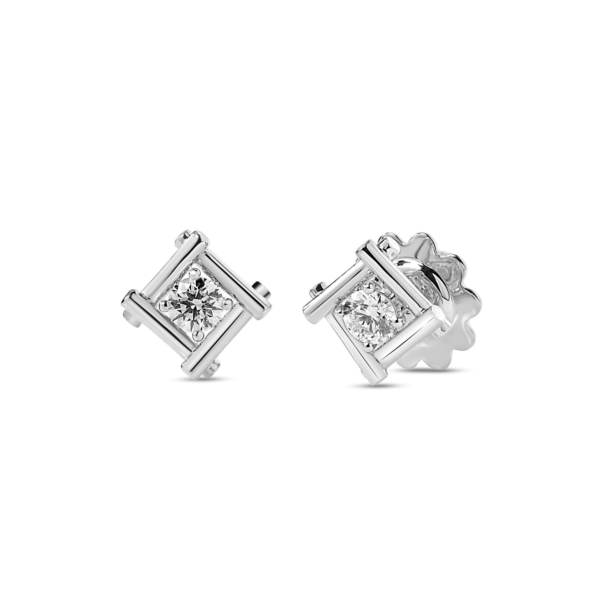 18k White Gold Domino Bezel Diamond Earrings