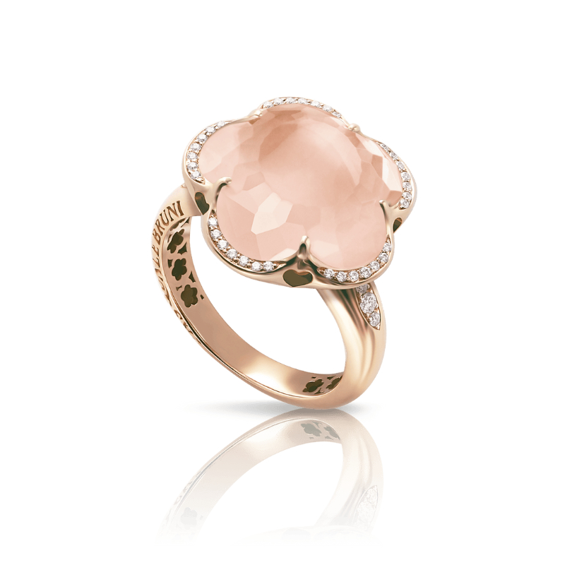 Bon Ton Ring in 18K Rose Gold with Rose Quartz and White Diamonds.
