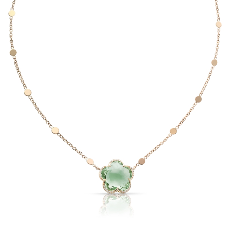 Bon Ton Dolce Vita Necklace in 18K Rose Gold with Prasiolite and White Diamonds.