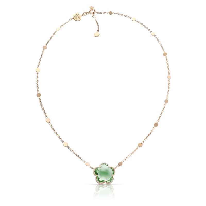 Bon Ton Dolce Vita Necklace in 18K Rose Gold with Prasiolite and White Diamonds.