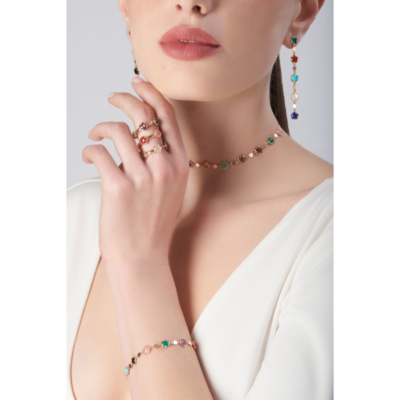 Figlia dei Fiori Bracelet in 18K Rose Gold with Green Agate, Red Carnelian, Onyx, White Moonstone, Pink Chalcedony, Citrine, Amethyst, Lapis Lazuli, Turquoise and Diamond.