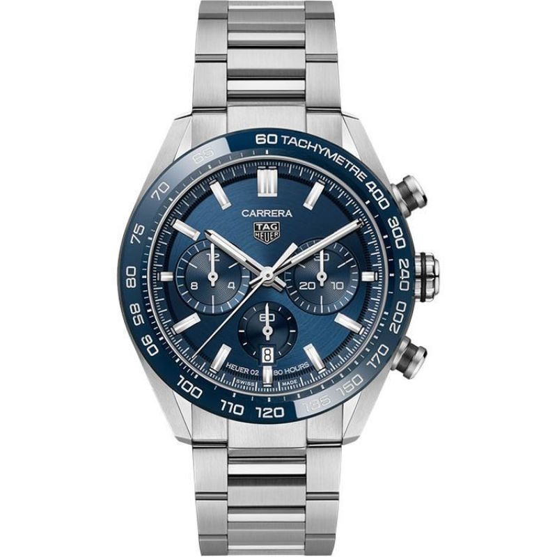 Tag Heuer Carrera Steel 44Mm Blue Bezel Blue Index Dial On Steel Bracelet