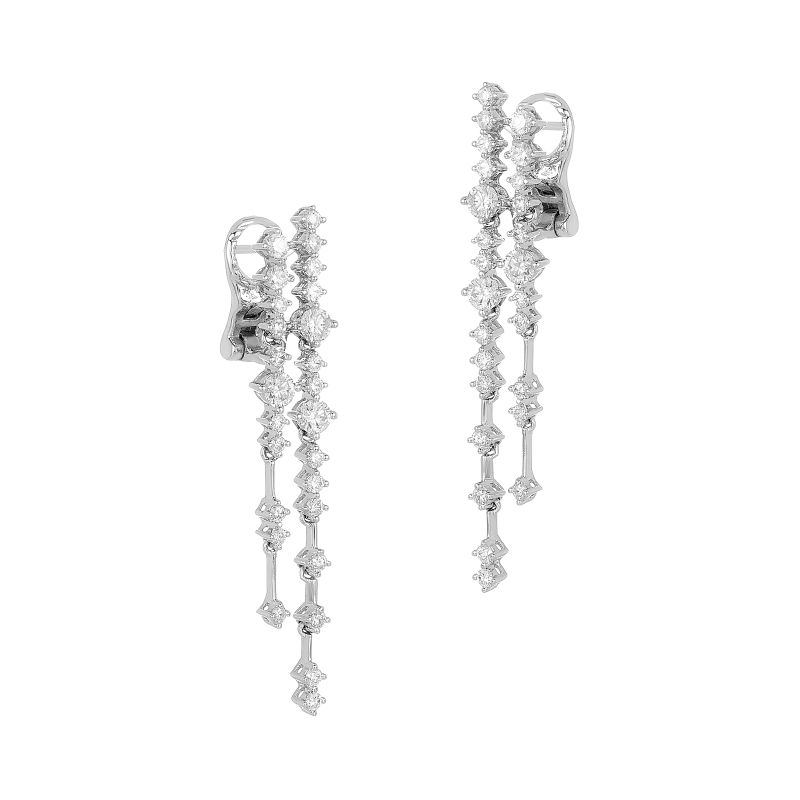 Statement Sliver Long and Premium Quality American Diamond Earrings with  small Jumkis | Indian Jewelry | AD Earrings | Long Earrings – Kaash