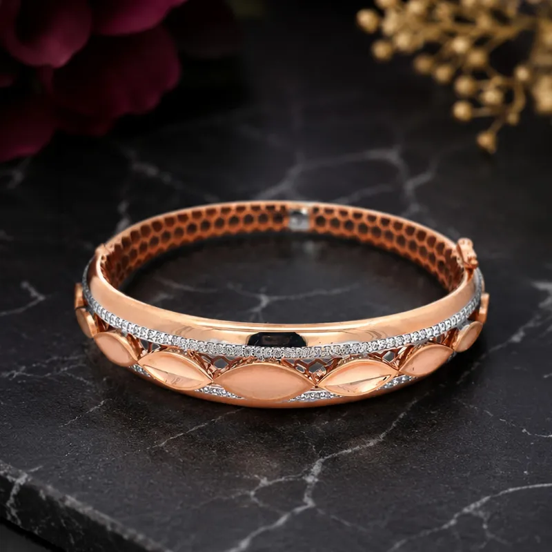 18K Rose Gold Bangle Bracelet with CZ