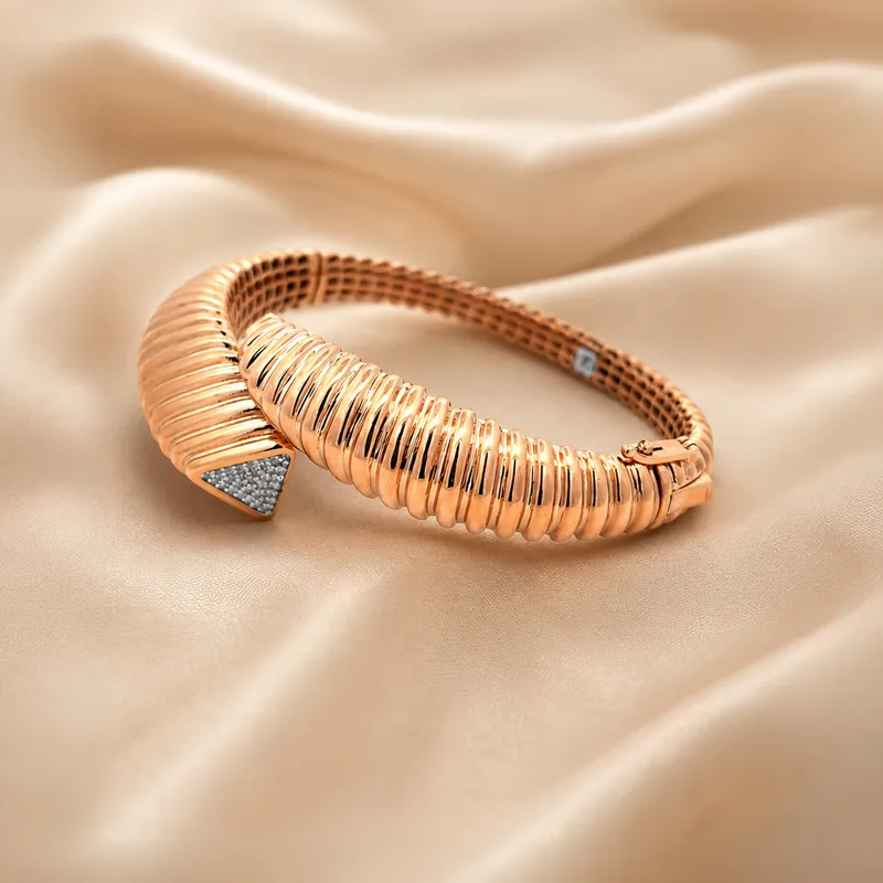 18K Rose Gold Bangle Bracelet with CZ