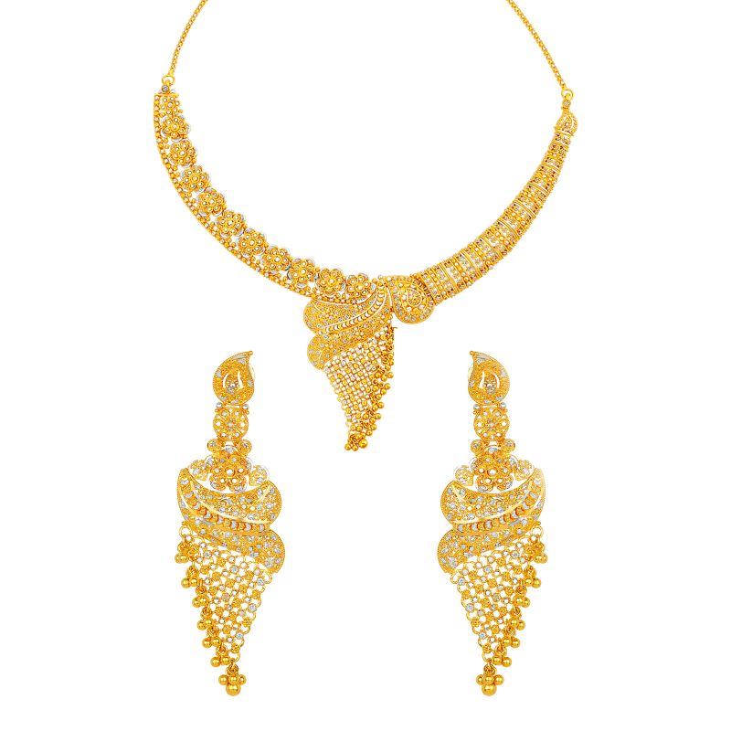 22K Gold Two-Toned Filigree Necklace and Earring Set