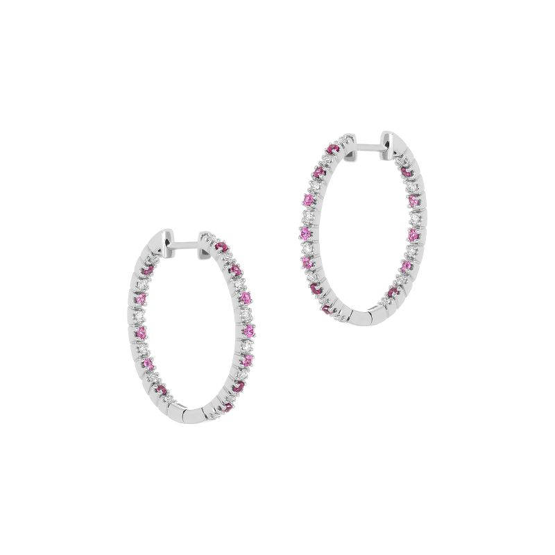 18K White Gold Diamond Hoops Earrings with Tourmaline