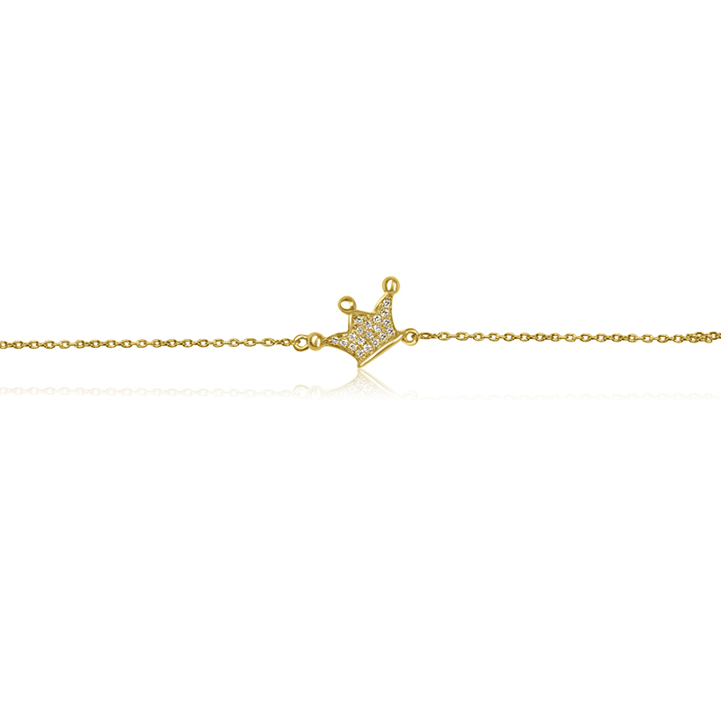 18K Yellow Gold Diamond Baby Bracelet - Crown Charm