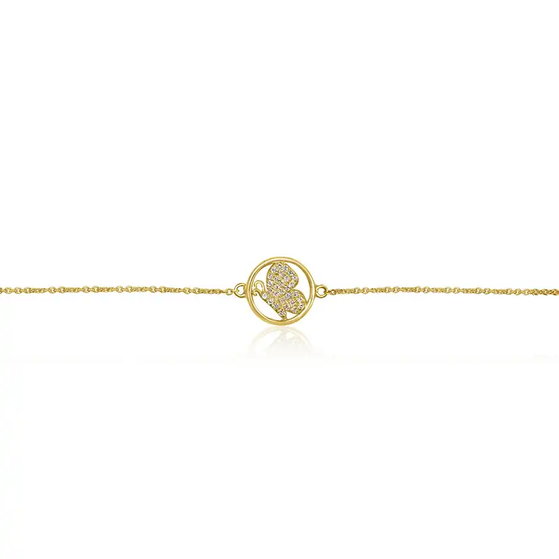 18K Yellow Gold Diamond Baby Bracelet - Butterfly Charm