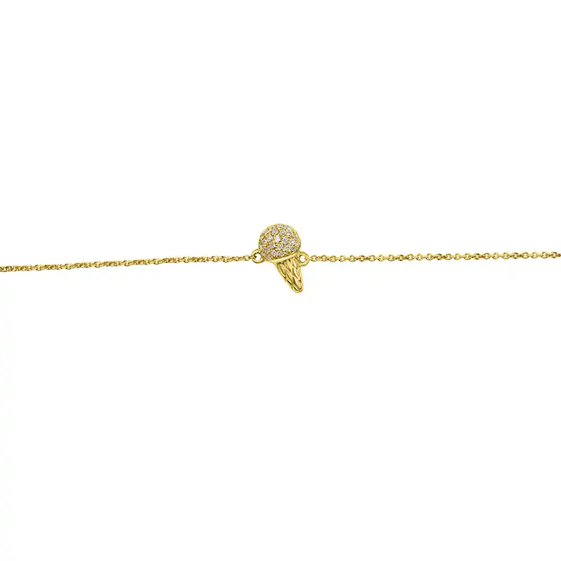 Gold Diamond Baby Bracelet - Icecream Cone Charm
