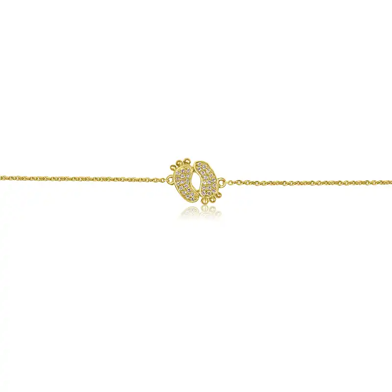 Gold Diamond Baby Bracelet - Footprints Charm