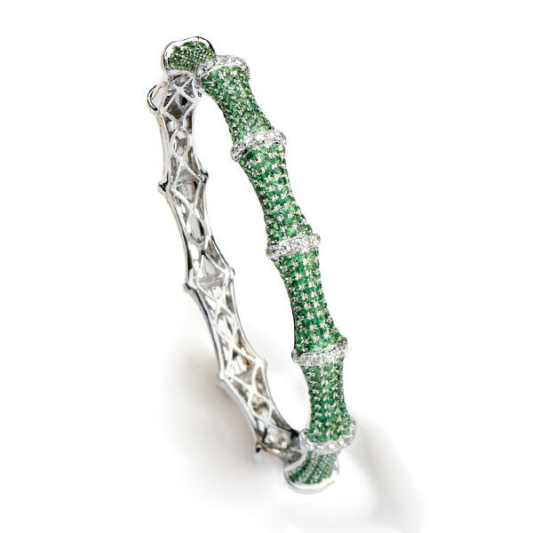 Tsavorite Bangle Bracelet with Diamond highlights