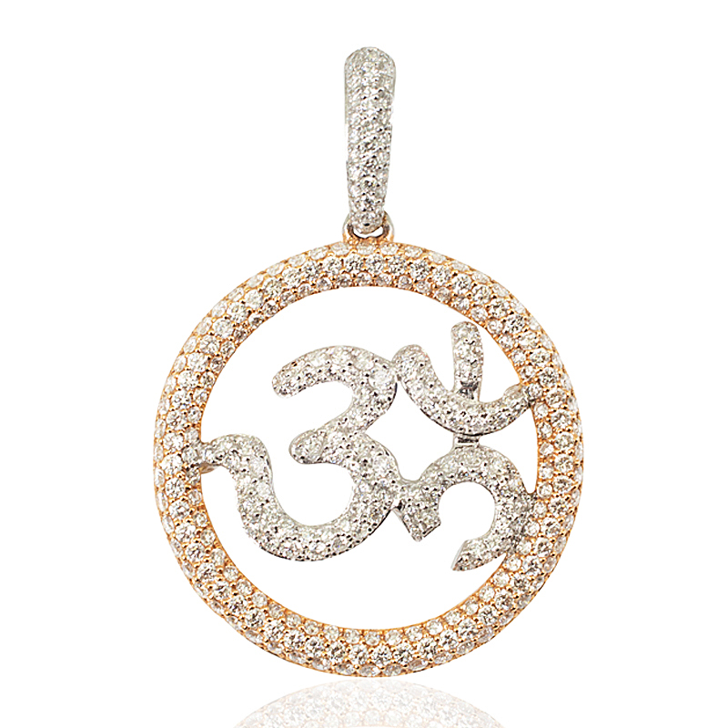 Round OM Pendant in White Rose Gold and Diamonds