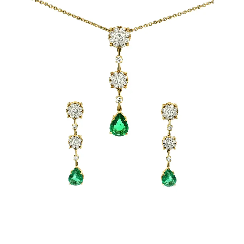 Emerald and Gold Diamond Pendant Set