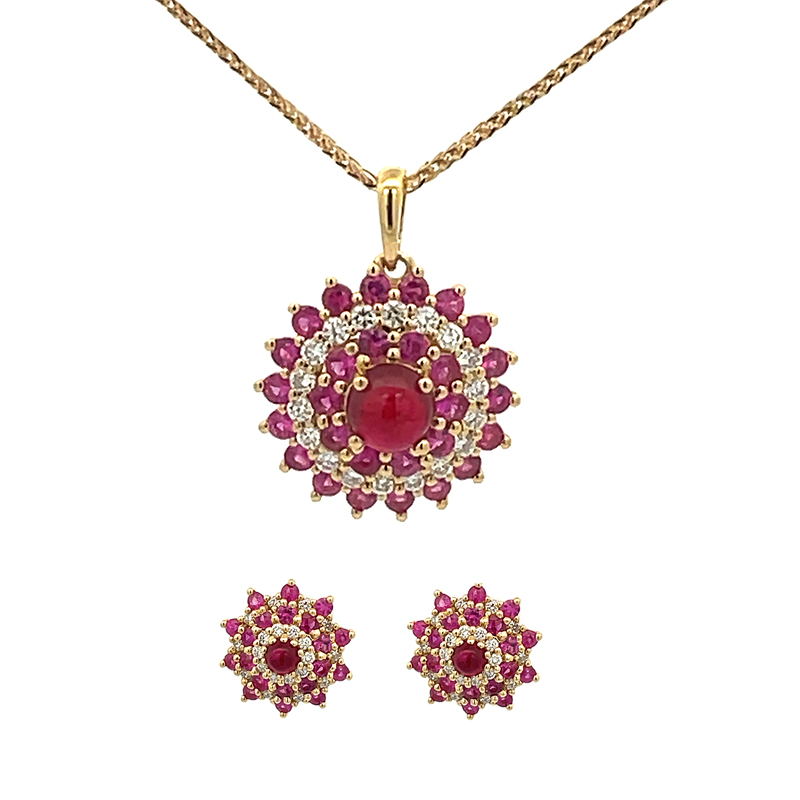 18K Gold Pendant Set in Ruby and Diamonds - Round