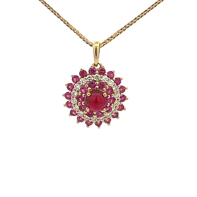 18K Gold Pendant Set in Ruby and Diamonds - Round