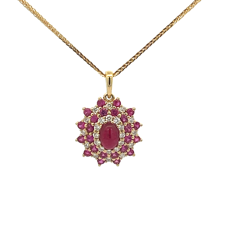 18K Gold Pendant Set in Ruby and Diamonds - Oval