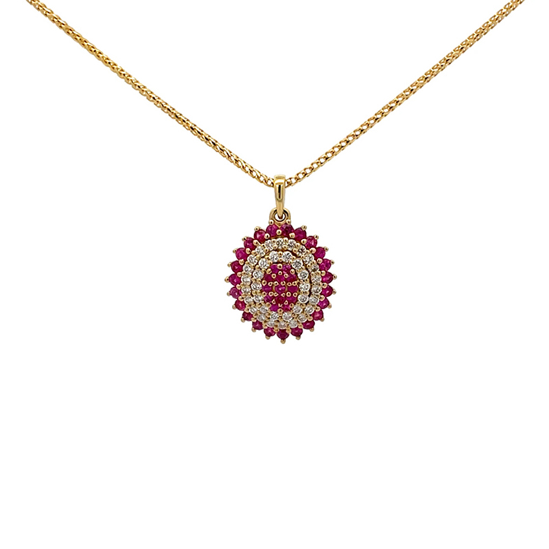18K Gold Pendant Set in Ruby and Diamonds - Oval