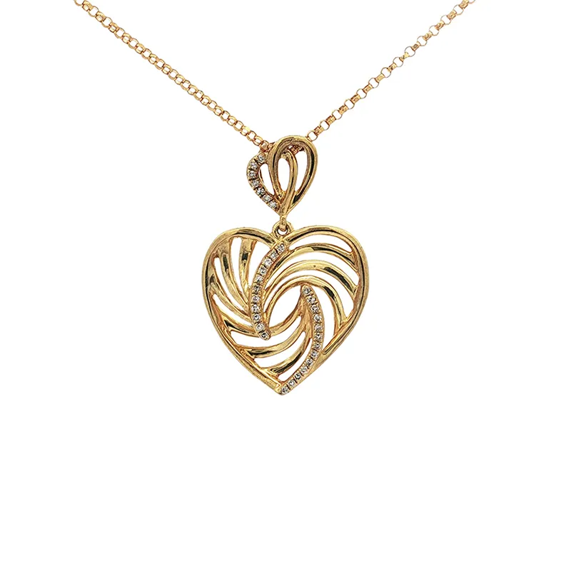 Elegant 18K Yellow Gold Heart Pendant and Earrings Set for Timeless Appeal