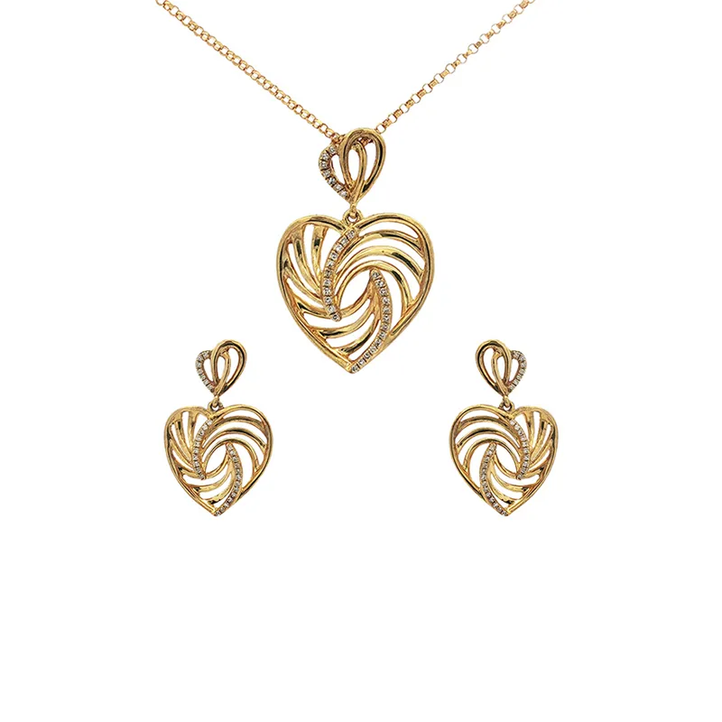 Elegant 18K Yellow Gold Heart Pendant and Earrings Set for Timeless Appeal