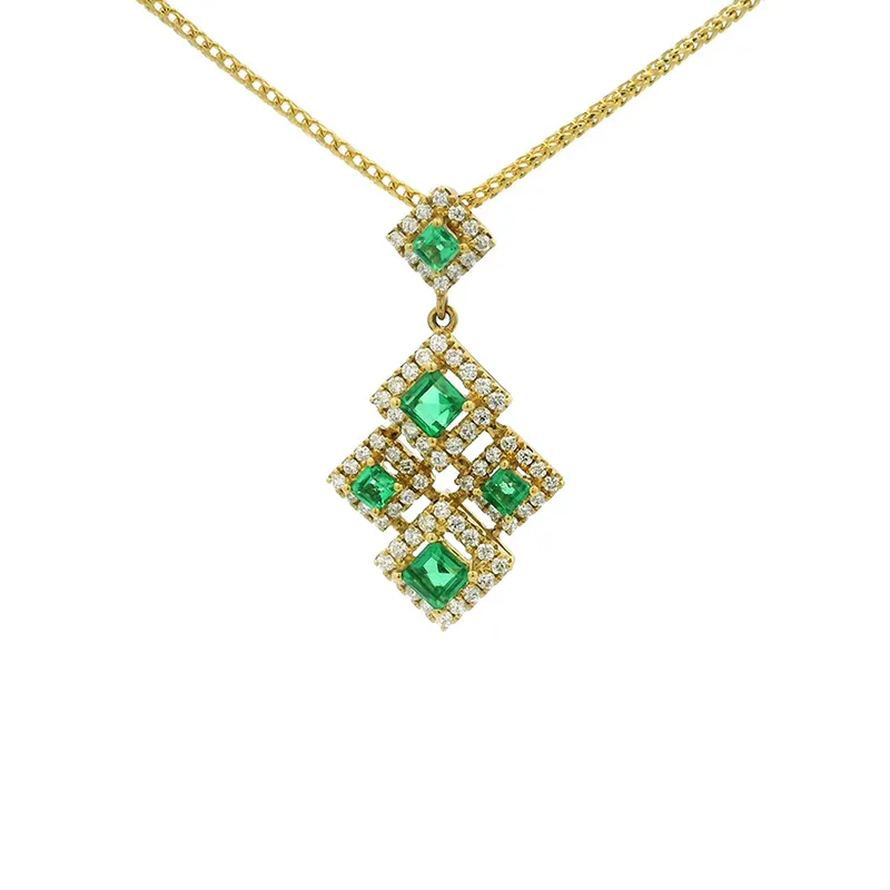 Emerald and Gold Diamond Pendant Set