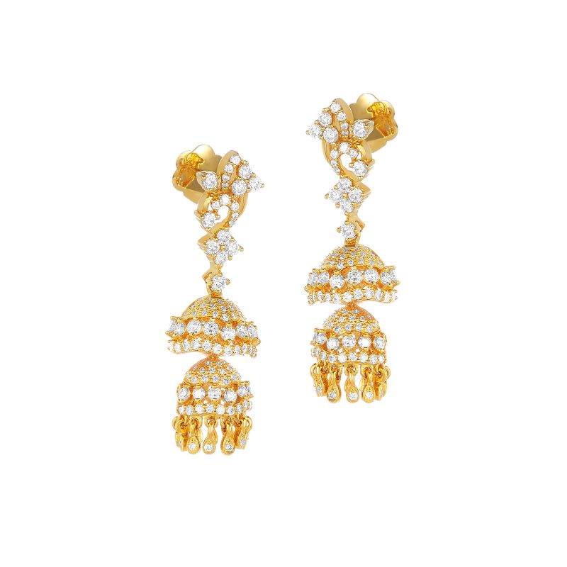 18K Yellow Gold Diamond Hanging Earrings
