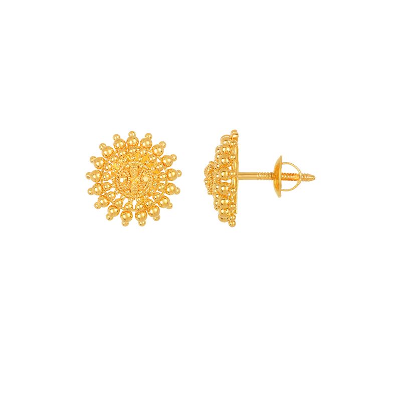 22k Yellow Gold Stud Sun-Shaped Earrings