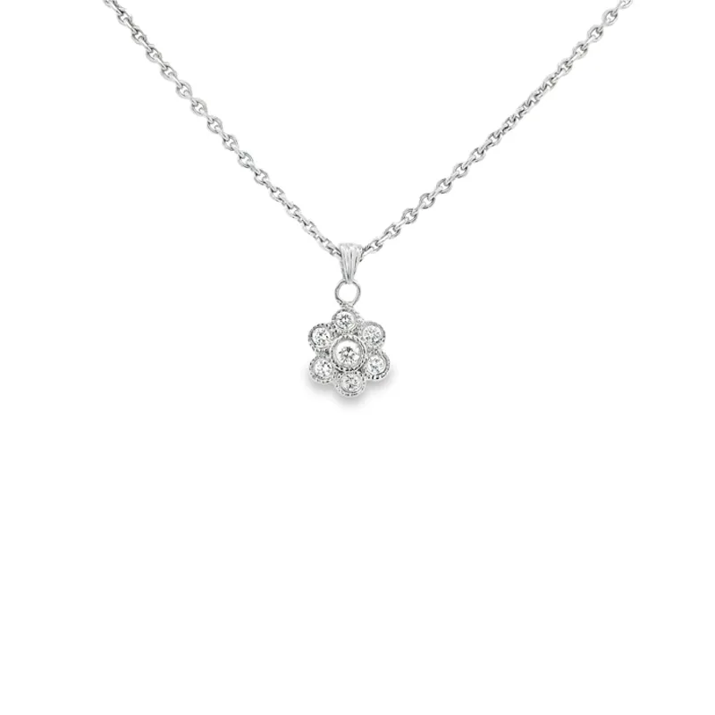 Elegant Floral Platinum Diamond Pendant Set