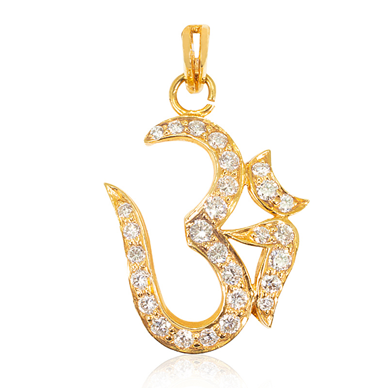 Traditional OM pendant, Yellow Gold and Diamonds
