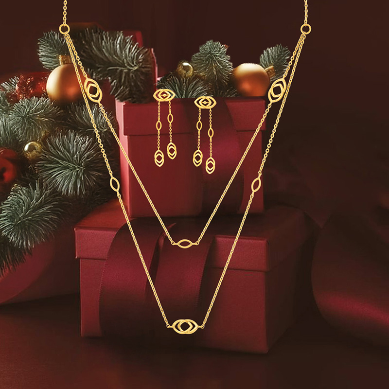 22K Gold Layered Chain Necklace Set