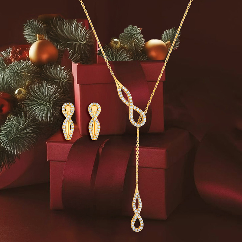 Gold Diamond Lariet Necklace Set