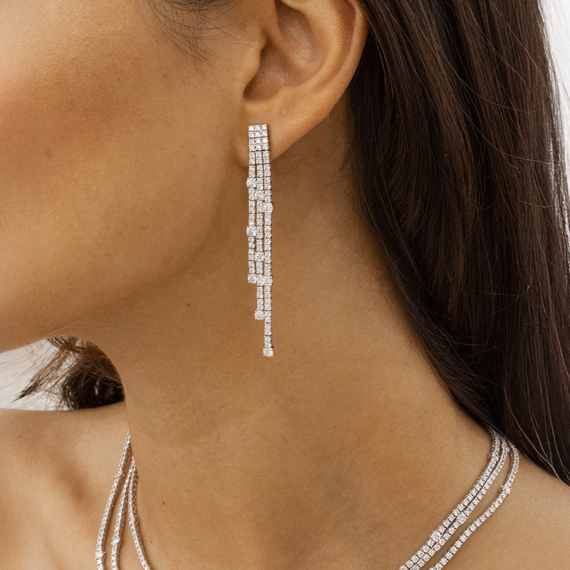 Three lines of 18K White Gold & Diamond Necklace Set