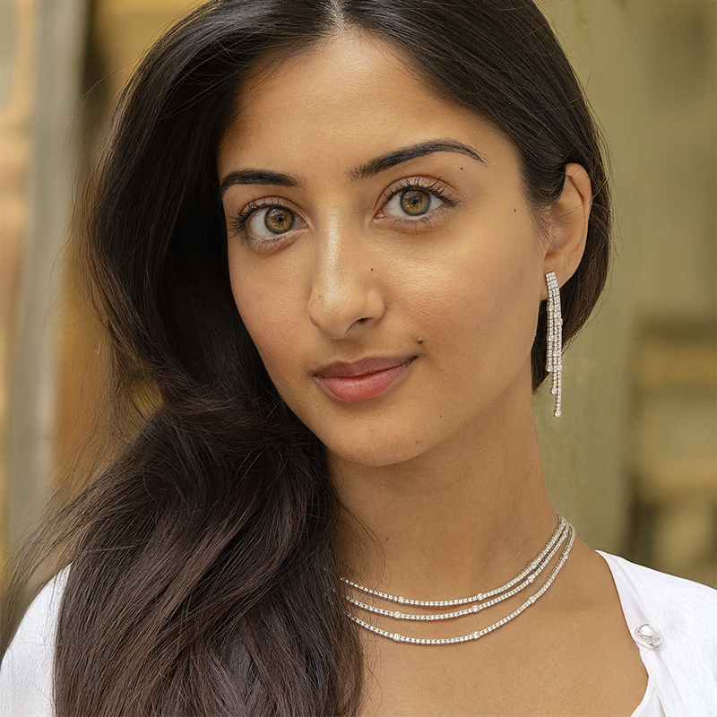 Three lines of 18K White Gold & Diamond Necklace Set