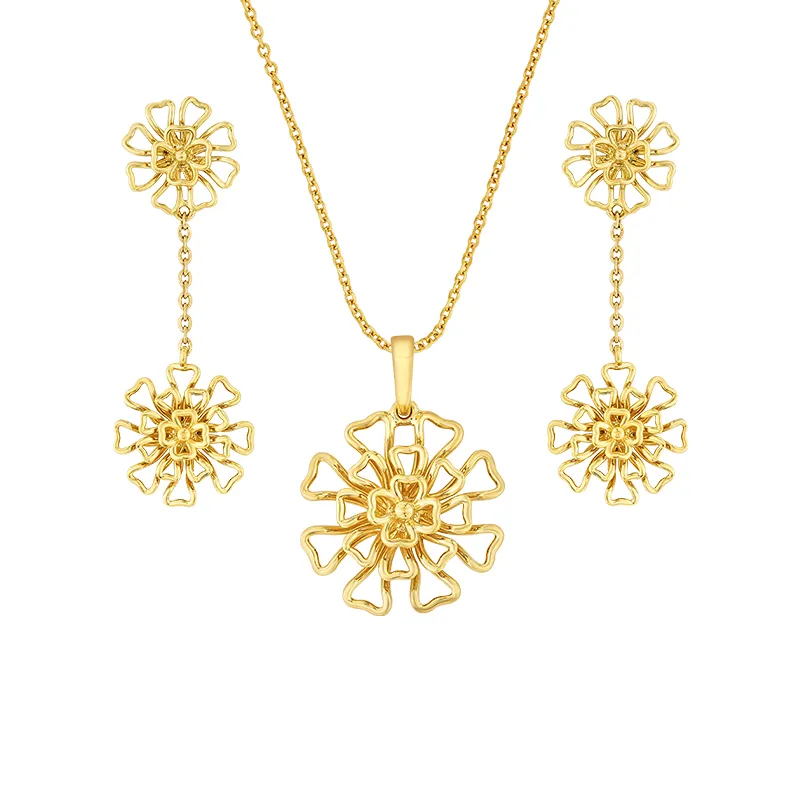 22K Floral Gold Pendant Set with chain
