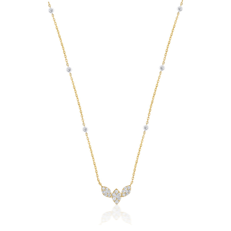 18K Gold Diamond Necklace - Leaf motif