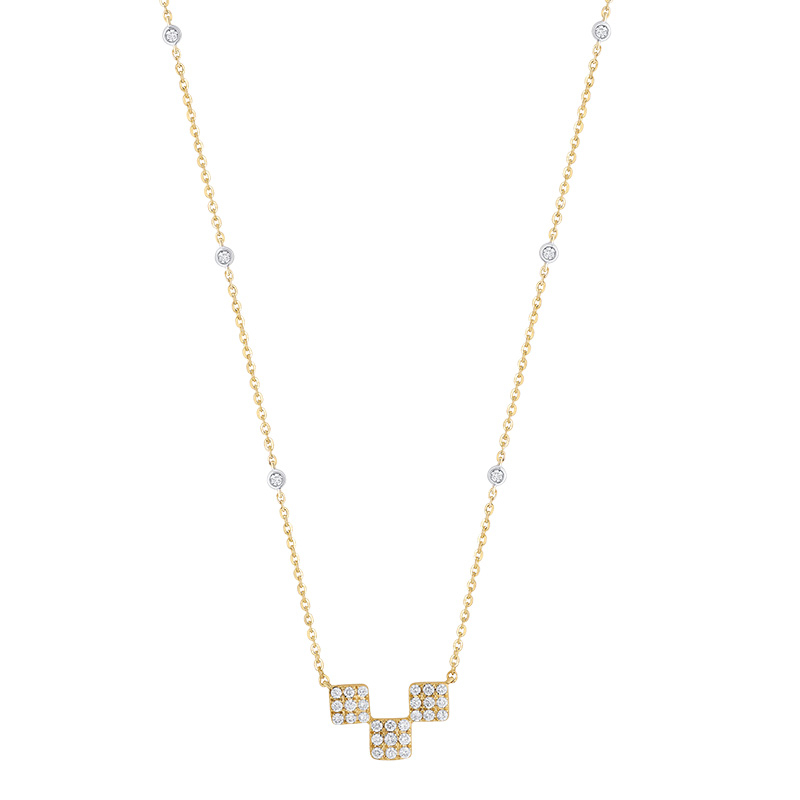 18K Gold Diamond Necklace - Square