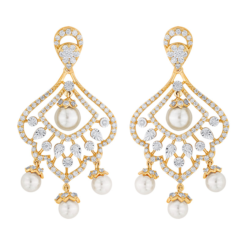 18K Gold Diamond and Pearl Earrings