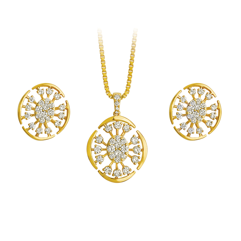 Sunburst Gold Diamond Pendant Set