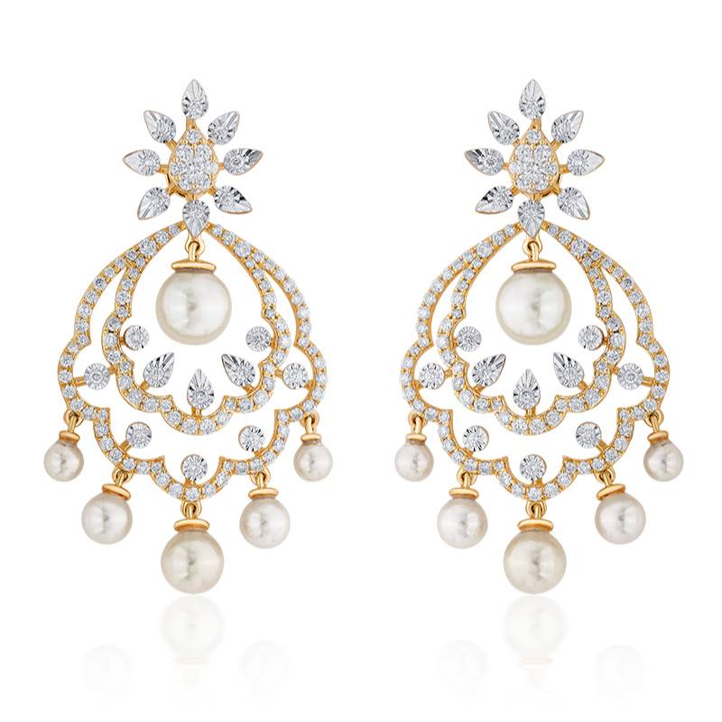 18K Gold Diamond Hanging Earrings