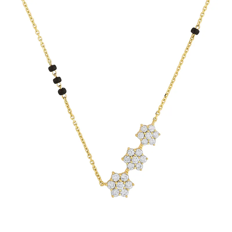 Floral Diamond Mangal Sutra in 18K yellow gold.