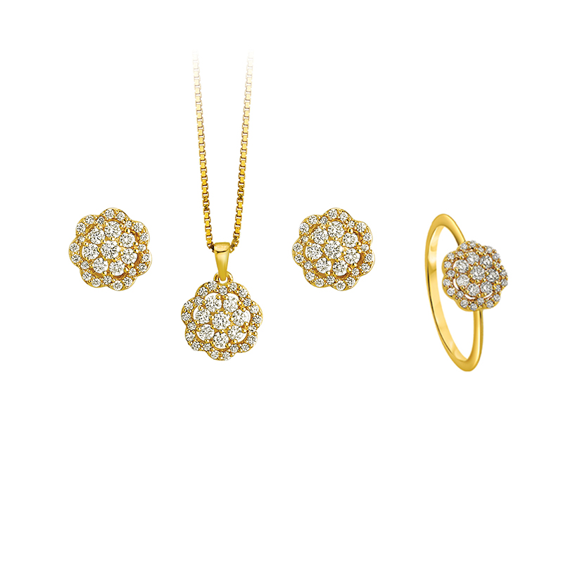 Exquisite Floral Diamond Pendant Set with Ring